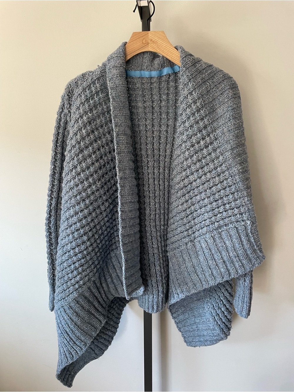 Chunky Knit Open Cardigan Sweater Fisherman Slate Blue